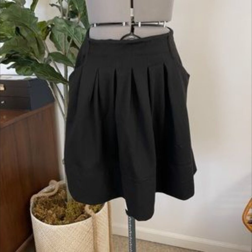 Zara A Line Black Skirt Pockets Zip Up Skater Pleated 18.5" Size M Mini Midi
